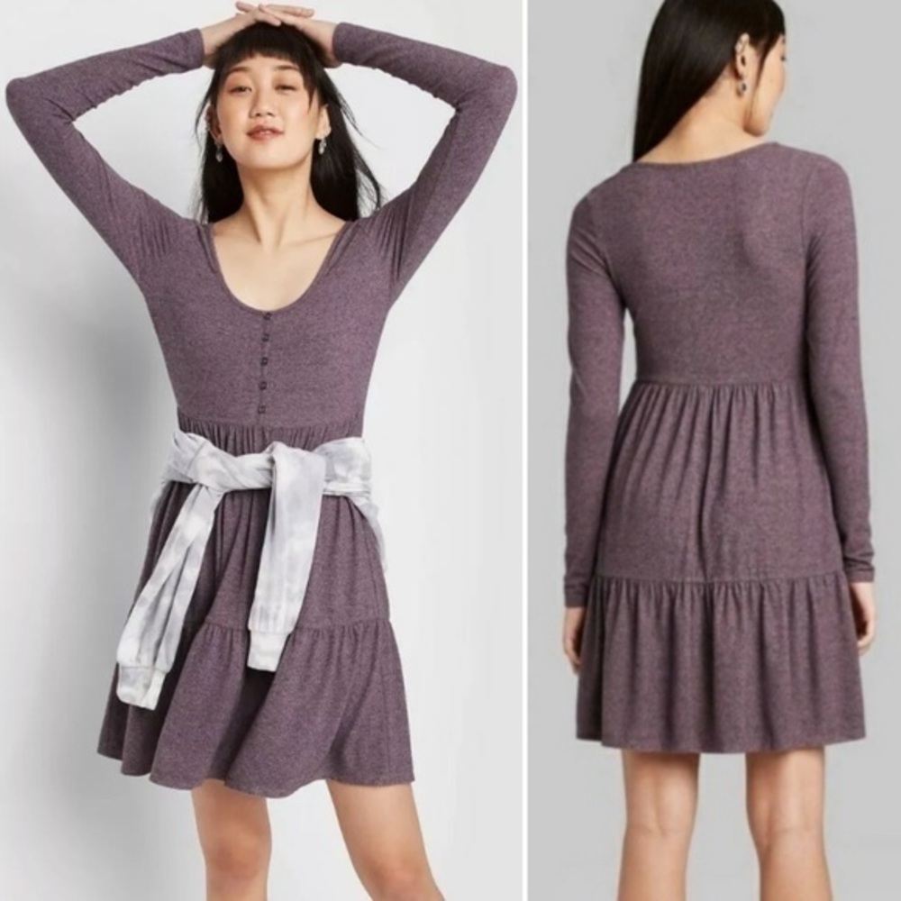 CLEARANCE NWOT Heather Purple Long Sleeve Babydoll Dress New